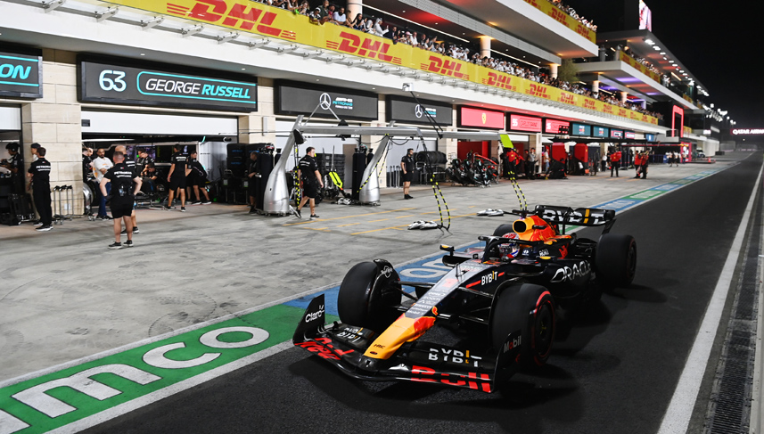 Max Verstappen, Red Bull Racing RB19, in the pit lane